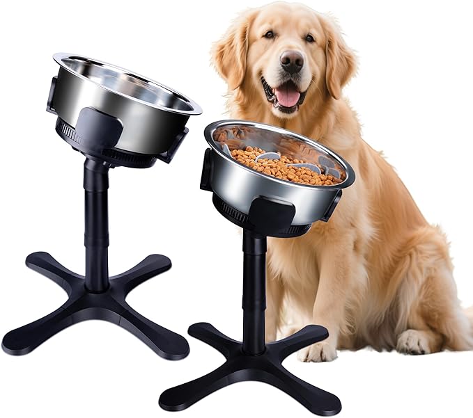 Elevated Adjustable Dog Bowl Feeding Stand, 3 Heights and Tiled Ajudst, Compatible with Moost Feeding Bowls, Great for Medium Large Dogs(Dog Food Bowl Stand 2 Pack)