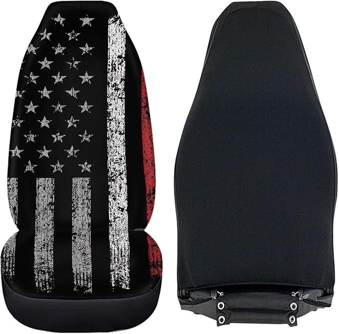 American Flag Car Seat Covers Full Set of 2, Cloth Seat for Auto Front Seats, Black Bucket Seat Covers Protectors for Cars Washable and Breathable Car Accessories for Sedan Truck SUV