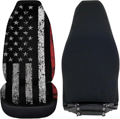 American Flag Car Seat Covers Full Set of 2, Cloth Seat for Auto Front Seats, Black Bucket Seat Covers Protectors for Cars Washable and Breathable Car Accessories for Sedan Truck SUV