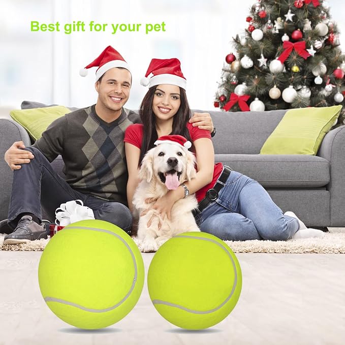 2 Pack Big Tennis Ball for Dogs - 9.5" and 8" Inflatable Giant Tennis Balls Large Pet Toys Ball Funny Outdoor Sports