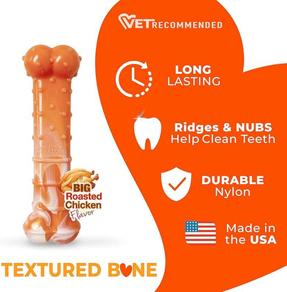 Nylabone 70th Birthday Textured Bone & Groove Bone Power Chew Toys for Dogs, Tough Dog Toys for Aggressive Chewers, Chicken & Peanut Butter Flavor, Small Dogs - Up to 25 lbs, 2 Pack