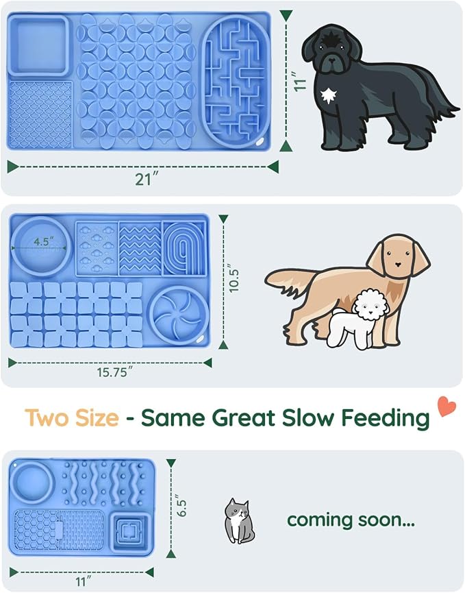 Slow Feeder Bowl for Large dog, Silicone Lick Mat & Snuffle Mat with Suction Cups - Interactive Puzzle Feeder to Slow Eating & Keep Busy, Reduce Vomiting & Relieve Boredom (21"x 11" Light Blue)
