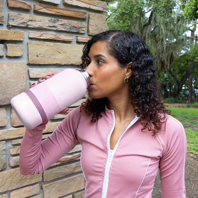 OhmyPet | Pet Water Bottle Station with 3 Bowls and 32oz Bottle, Pink or Blue | for Traveling Hiking Outing