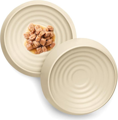 CatGuru Cat Bowls, Whisker Friendly Food Bowl for Indoor Cats, Reliefs Whisker Fatigue, Wide Kitten Dish, Non Slip Pet Dishes, Shallow Pet Plates (Sand, (Pack of 2))