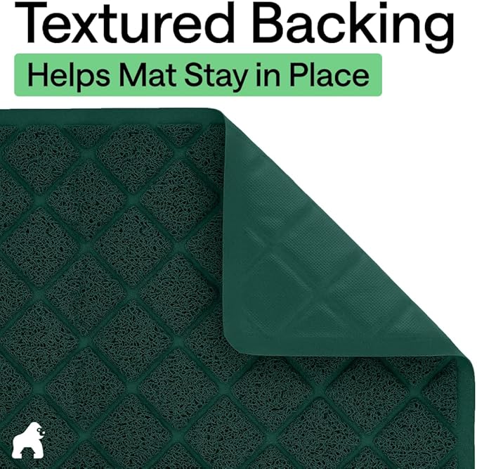 GORILLA GRIP Cat Litter Box Mat, 47x35, Cushioned Coil Mesh Litter Trapping Mats, Scatter Control Supplies for Less Mess, Phthalate Free, Ultra Deep Catch Grooves, Rinse or Vacuum to Clean, Dark Green