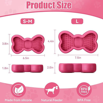 Lick Mat for Dogs, Animire Anti-Spilled Bow Tie Lick Bowls for Anxiety Relief, Silicone Slow Feeder Licking Pad with Suction Cups, Freezeable Dog Enrichment Toy for Boredom and Distraction(Rose,L)