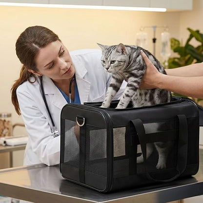 Cat Carrier Airline Approved, Soft-Sided Dog Carrier with Inner Safety Leash, Pet Transport Carrier for Small-Medium Cats Puppies up to 15 Lbs,Travel Kitten Carrier Bag -Turquoise,M