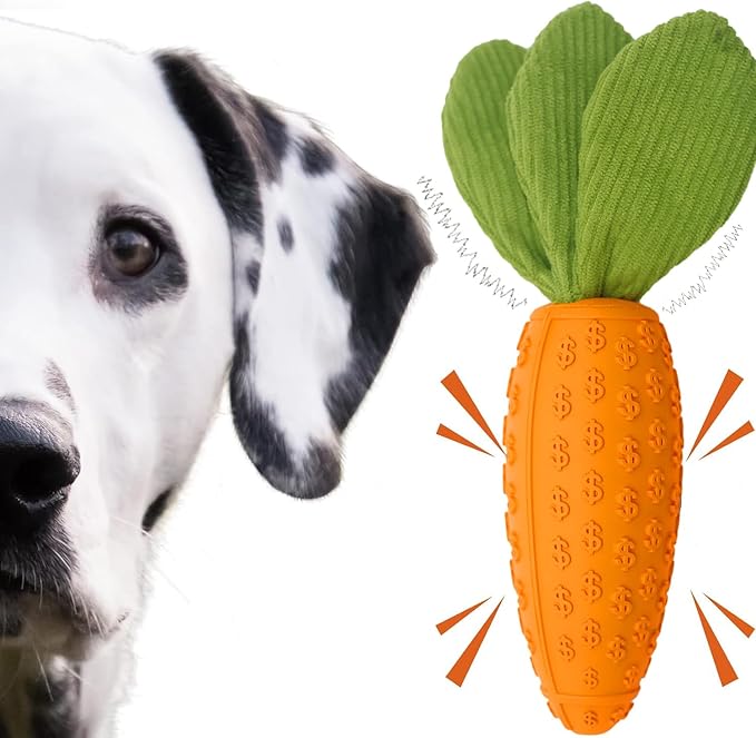 Dog Chew Toy, Natural Rubber Carrot Squeaky Dog Toys for Aggressive Chewers, Indestructible Dog Toys for Small and Medium Dog (Orange)