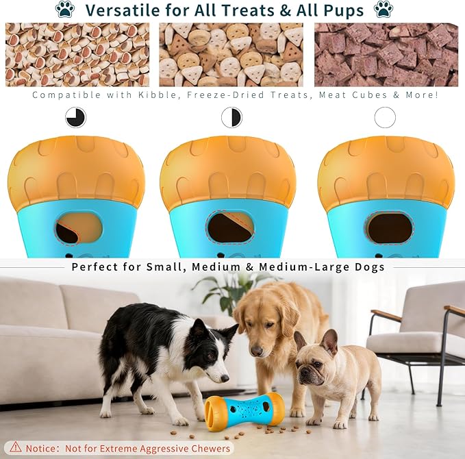 Interactive Dog Puzzle Toys, Treat Dispensing Dog Toy to Keep Them Busy, Boredom Relief, Stepless Adjustable Slow Feeder for Puppy Mental Enrichment, Ideal Gift for Small Medium Large Dogs, Blue