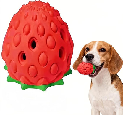 Strawberry Chew Toy for Dogs, Natural Rubber Balls for Aggressive Chews, Cleans Teeth and Gums, Treat Food Dispensing Toys, Indestructible Dog Toys, Toy for Dog Interactive