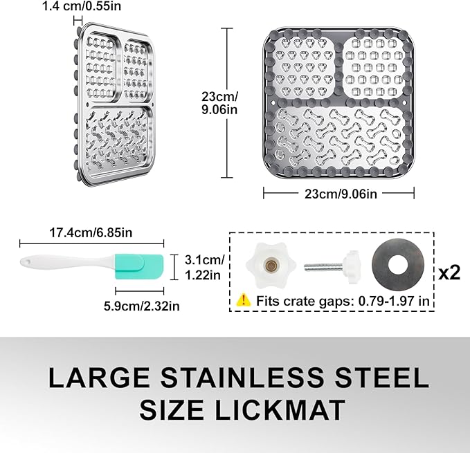 Kactoily Stainless Steel Lick Mat for Dogs and Cats, Large Slow Feeding Licking Pad with 46 Suction Cups, Wall/Floor/Crate Mounting, Peanut Butter Licking Pad for Boredom Reducer and Anxiety Relief