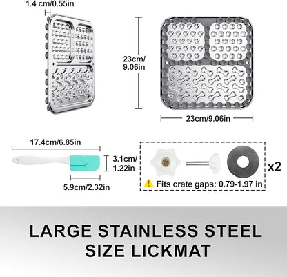 Kactoily Stainless Steel Lick Mat for Dogs and Cats, Large Slow Feeding Licking Pad with 46 Suction Cups, Wall/Floor/Crate Mounting, Peanut Butter Licking Pad for Boredom Reducer and Anxiety Relief