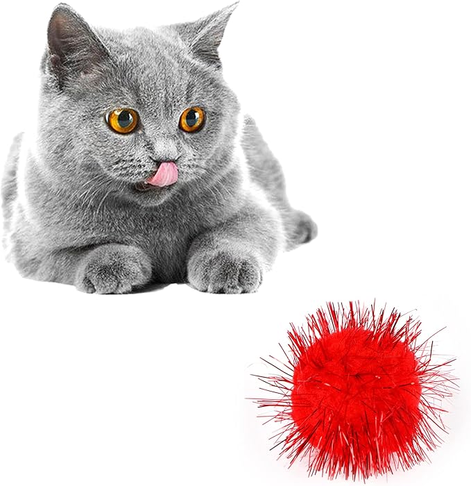 CABAX 1.8'' Assorted Color Sparkle Balls, Tinsel Pom Poms Puff Balls Glitter for Cat Kittens Toys DIY Christmas, 20 Pcs