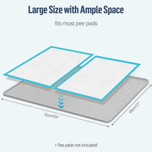 Pee Pad Holder for Dogs, 24" x 17" Silicone Pee Tray Mat High Edge, Leak-Proof, No Spill Pet Pad Holder for Puppy, Cat, Rabbit, Training Pads for Floor Protection, No Pee Pads