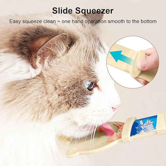 Aerbee 4PCS Cat Strip Feeder Spoon, Sliding Pet Treat Spoon Squeeze, Lickable Squeezable Creamy Treat, Wet Treats Dispenser, Cat Treat Spoon Squeez, Fun Feeding for Pets, Beige/Blue/Purple/Pink