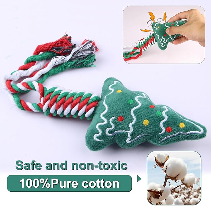 6 Pack Christmas Dog Rope Toys, Chew Rope Toy for Puppy Small Medium Dogs, Natural Cotton Dog for Teeth Cleaning, Dog Interactive Chewing Toys