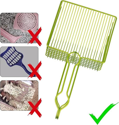 DHXYZZB Metal Cat Litter Scoop with Holder - Heavy Duty Litter Scooper & Speed Sifter with Comfortable Wood Grip - Washable Convenient Stand for Easy and Efficient Cleaning