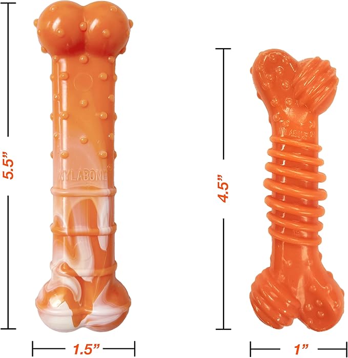Nylabone 70th Birthday Textured Bone & Groove Bone Power Chew Toys for Dogs, Tough Dog Toys for Aggressive Chewers, Chicken & Peanut Butter Flavor, Small Dogs - Up to 25 lbs, 2 Pack