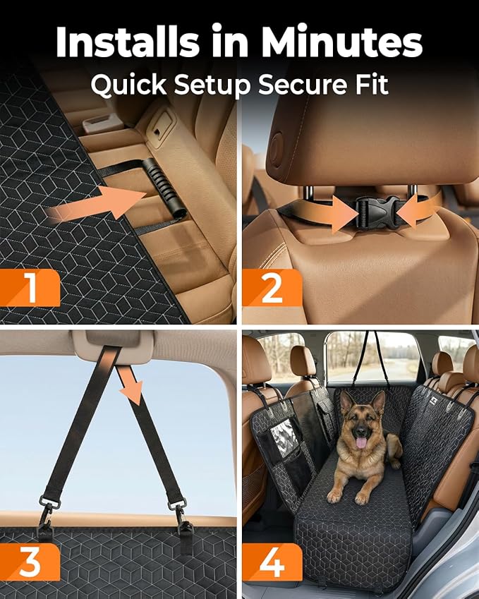 INDCAN Back Seat Extender for Dogs, Hard Bottom Dog Car Seat Cover for Back Seat, Waterproof Dog Hammock for Back Seat, Dog Back Seat Cover with Mesh Window, Side Flaps Door Protectors, SUV Truck