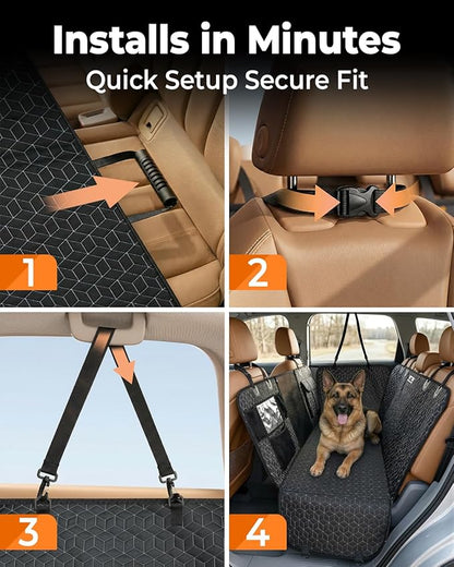 INDCAN Back Seat Extender for Dogs, Hard Bottom Dog Car Seat Cover for Back Seat, Waterproof Dog Hammock for Back Seat, Dog Back Seat Cover with Mesh Window, Side Flaps Door Protectors, SUV Truck
