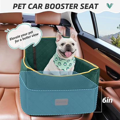 HEGGCOOE Dog Car Seat for Small Medium Dogs, Memory Foam Puppy Dog Booster Seat with Thick Cushion for Dogs Under 35lbs, Detachable Washable Pet Car Seat Travel Bed with Storage Pockets,2 Safety Belts