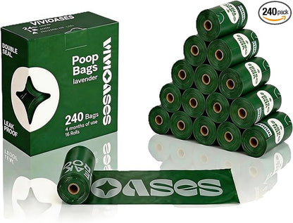 VIVIOASES 2.0g Extra Thick Dog Poop Bags, 33% Thicker Heavy Duty Leak-Proof Pet Waste Bags, Lavender Scented, 240 Count (16 Rolls), Opaque & Puncture Resistant