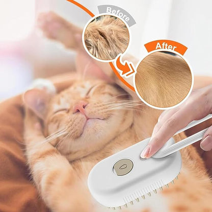 Cat Brush, 4 in 1 Self Cleaning Silicone Cat Steam Brush Quick & Easy Pet Hair Remover Comb for Shedding, Massage, Cleaning, 360° Rotating Pet Steam Brushs for Cats Dogs (Brown+White)
