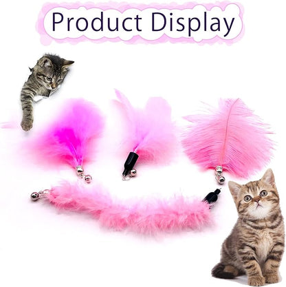 12pcs Cat Feather Toy Replacement for Wand Kitten Toys Interactive Training Bell Inside Playing Gift for Chasing Jumping Exercise Refill Feathers Toy (Pink+Rosepink)