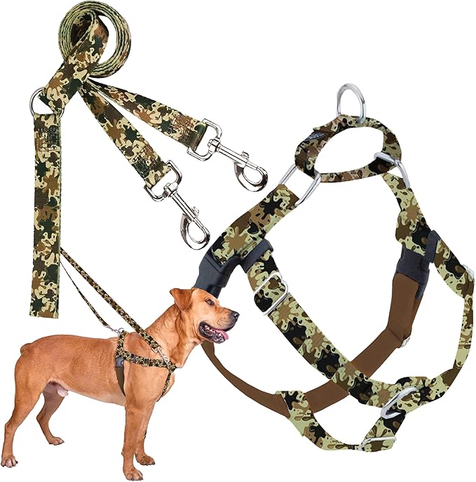 2 Hounds Design - Freedom No-Pull Harness & Training Leash in Green Mud | Dual Leash Loops, No Pulling on Walks | Lined to Prevent Chaffing | for Large Sized Dogs (Size M, Chest 24”- 28”)