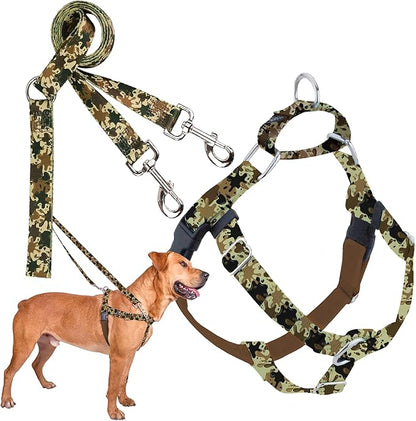 2 Hounds Design - Freedom No-Pull Harness & Training Leash in Green Mud | Dual Leash Loops, No Pulling on Walks | Lined to Prevent Chaffing | for Large Sized Dogs (Size L, Chest 28”- 32”)