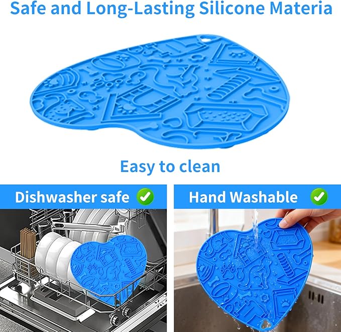 Silicone Slow Feeder Dog & Cat Bowl – Heart Shape Anti-Slip Puzzle Feeding Bowl for Slow Eating, Bloat & Digestion Control – Interactive Pet Enrichment Bowl(Blue)