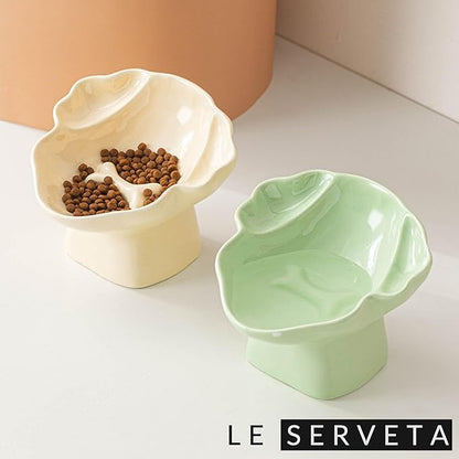 Ceramic Raised Pet Slow Feeder Bowl, Elevated Cat and Dog Slow Feeder, Decorative Standing Doggy Design, Anti-Slip Base, Anti-Vomiting (Green)