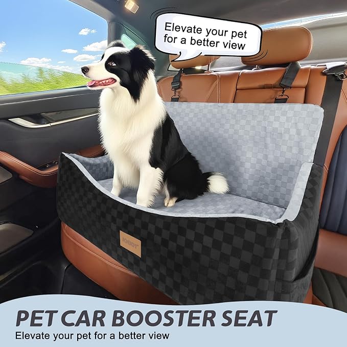 JOEJOY Dog Car Seat for Medium/Large Dogs - Reversible Dual-Sided Travel Dog Car Bed with Memory Foam, Washable Pet Booster Seat for Dogs up to 55 lbs or 2 Small Dogs, 2 Safety Leashes, Grey