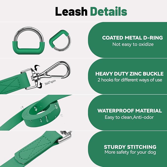 Waterproof Dog Leash with Poop Bag Holder, 5FT/6FT Adjustable Length with 2 Swivel Hooks, Odor-Free & Easy-Clean Dog Lead for Large Medium Small Dogs