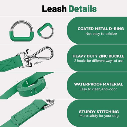 Waterproof Dog Leash with Poop Bag Holder, 5FT/6FT Adjustable Length with 2 Swivel Hooks, Odor-Free & Easy-Clean Dog Lead for Large Medium Small Dogs