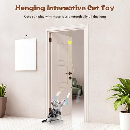 Kerros Interactive Hanging Cat Toy 6 Pcs, Plush Feather Cat Door Toys for Indoor Cats Kittens Self Play Toys for Swatting, Biting, Hunting, Exercise