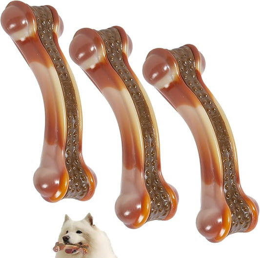 Dog Bones Chew Toys for Aggressive Chewers, 3 Pack Real Chicken Flavor,Indestructible Dog Teething Chew Toys for Large/Medium/Small Breed,Tough Toy with Durable Nylon