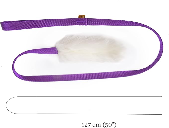 Dingo Dog Toy - Sheepskin Chaser with Long Violet Lead 50", Agility Motivation Reward tug for Training and Fun 15582