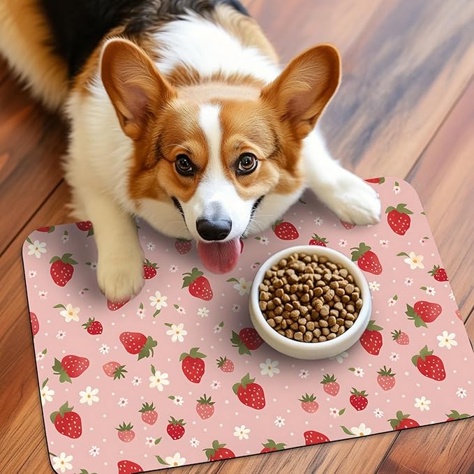 Patterned Cat & Dog Bowl Mat for Food and Water, 17"×30" Quick Dry Absorbent Pet Feeding Mat, Eco-Friendly Dog Placemat