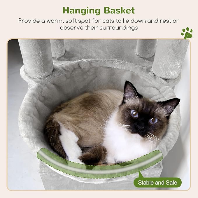 Globlazer Cat Tower for Indoor Cats, Heavy Duty Cat Trees for Large Adult Big Cats Maine Coon Cat Tree Tower with Scratching Post, Extra Large Top Perch, Cat Condos, F61, Cloud Grey, 61inch