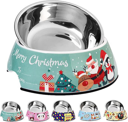 Christmas Xmas Pet Dog 2 in 1 Food Water Bowls - Non Slip Skid Proof Heavy Duty Pet Cats Dog Food Water Bowls for Feeding Medium Dogs -Green Christmas-M