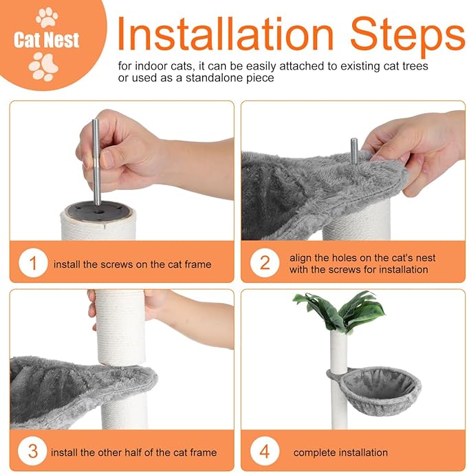 Garneck Cat Tree Hammock Attachment for Large Kitty 16.9 x 12.8 Inch, Deep Kitty Basket Bed Replacement Parts Soft Faux Fur Hanging Car Bed for Tower, Wall Mounted or Cage, Gray