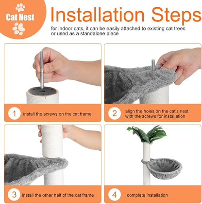 Garneck Cat Tree Hammock Attachment for Large Kitty 16.9 x 12.8 Inch, Deep Kitty Basket Bed Replacement Parts Soft Faux Fur Hanging Car Bed for Tower, Wall Mounted or Cage, Gray