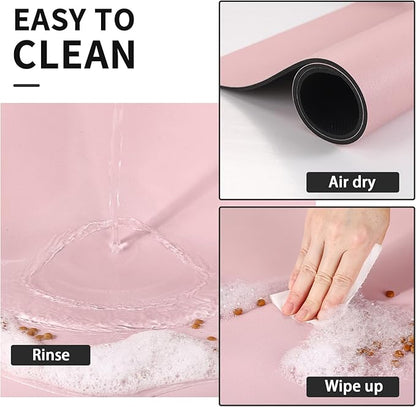 Dog Food Mat - Absorbent Cat Mat for Food and Water, No Stains Pet Feeding Bowl Mat, Easy to Clean Pet Placemats, Quick Dry Dog Water Dispenser Mat for Messy Drinkers | Paw Pink 18"x28"
