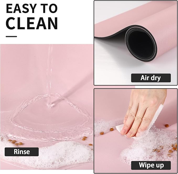 Dog Food Mat - Absorbent Cat Mat for Food and Water, No Stains Pet Feeding Bowl Mat, Easy to Clean Pet Placemats, Quick Dry Dog Water Dispenser Mat for Messy Drinkers | Paw Pink 16"x 24"