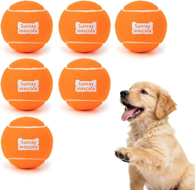 2.5" Dog Tennis Balls 6-Pack Silent Bounce, Tough Rubber Core, Durable Fetch & Training Toys for Indoor/Outdoor Play, for Small Medium Large Dogs (Orange, 6 Pack)