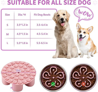 Slow Feeder Dog Bowls Insert, Bestalk Soft Silicone Slow Eating Dog Bowl Insert with Suction Cups for Small, Medium and Large Dogs(Pink M)
