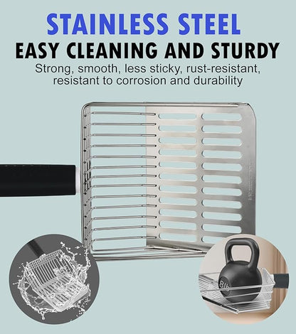 Cat Litter Scoop with Holder, Solid and Durable Metal Litter Scoop, Stainless Steel Litter Box Scooper, Heavy Duty, Black Rubber Handle