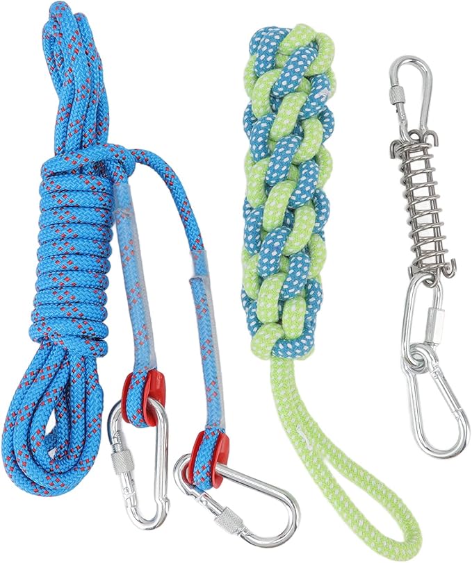 Asixxsix Spring Pole Dog Rope Toy, 16.4ft Stainless Steel Rustproof Outdoor Bungee Hanging Toy and Muscle Builder Interactive Dog Tug Toy for Small Medium Large Dogs