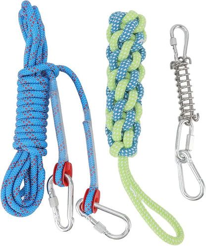 Asixxsix Spring Pole Dog Rope Toy, 16.4ft Stainless Steel Rustproof Outdoor Bungee Hanging Toy and Muscle Builder Interactive Dog Tug Toy for Small Medium Large Dogs